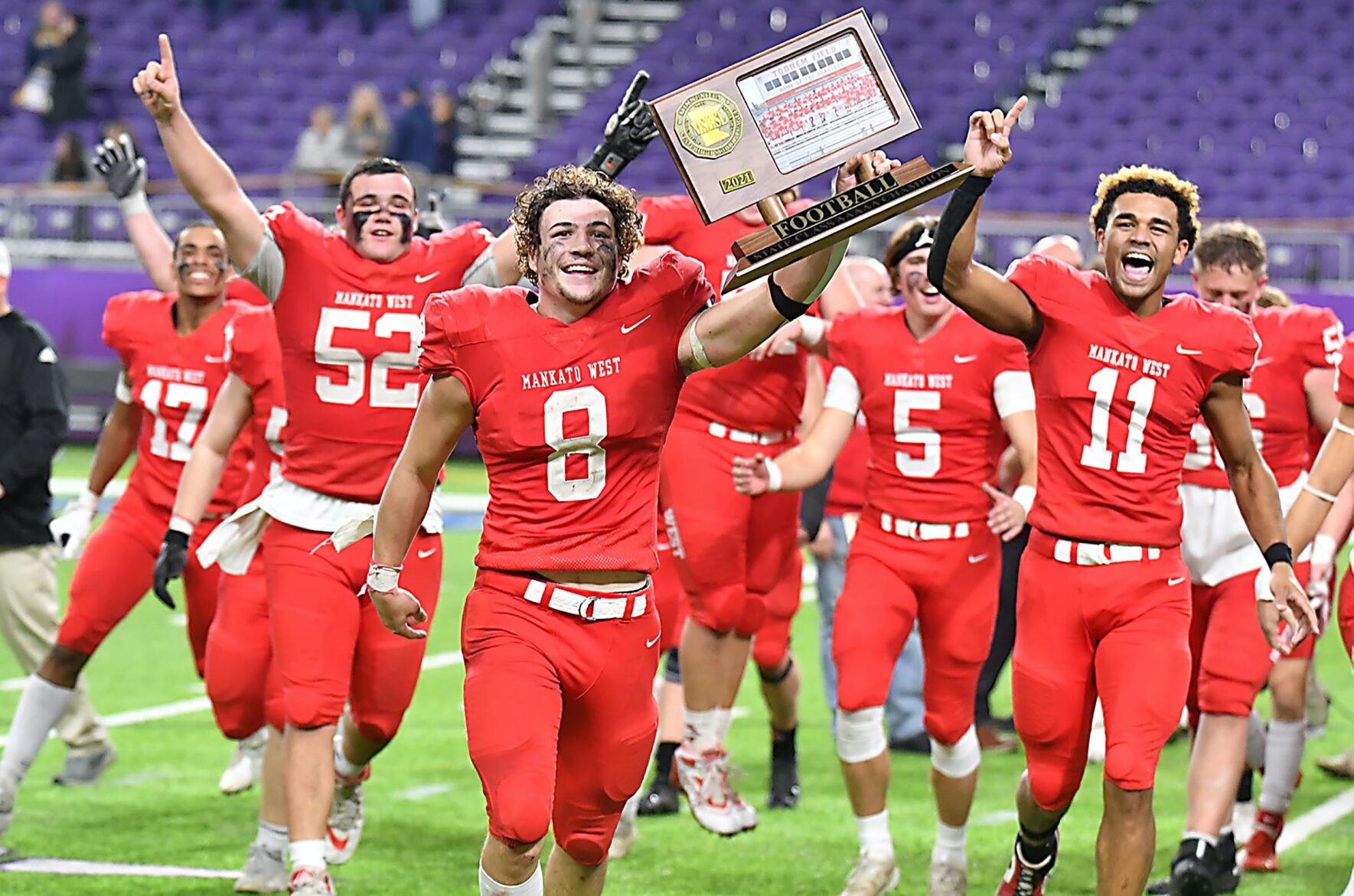 Mankato West football v. Mahtomedi celebration